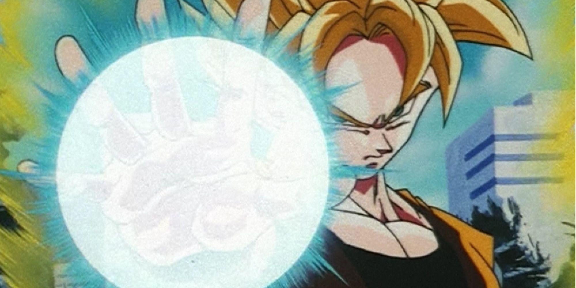 Goku readies a blast to fire at the Supreme Kai in Dragon Ball Z