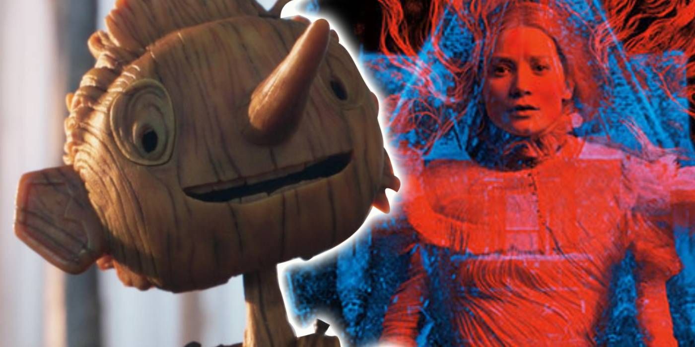 A split image of Guillermo del Toro's Pinocchio and Crimson Peak