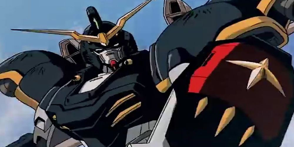 Gundam Deathscythe bears its shield in Gundam Wing