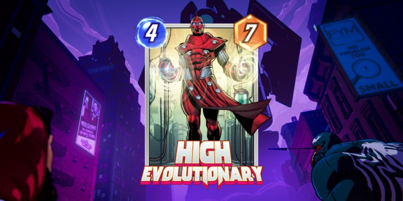 Cartão Marvel Snap do High Evolutionary contra a arte promocional.