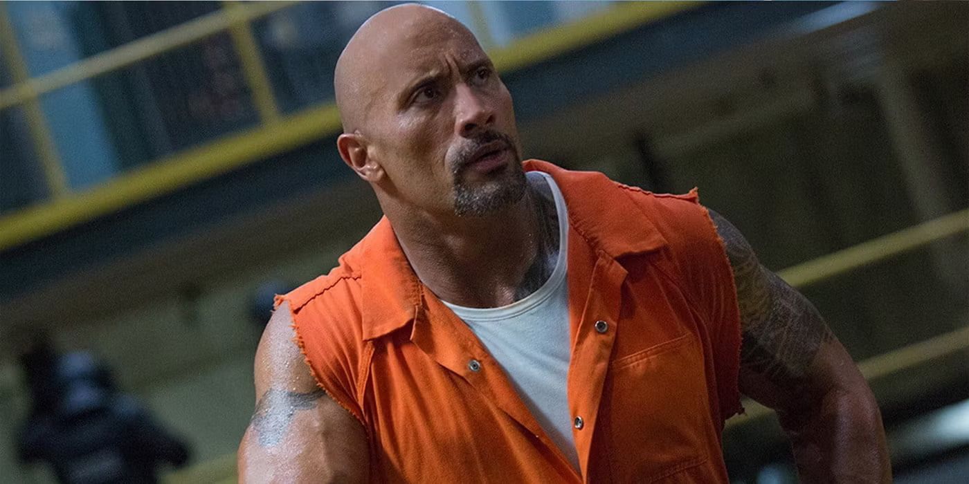 Hobbs (Dwayne Johnson) looks ready for battle in The Fate Of The Furious