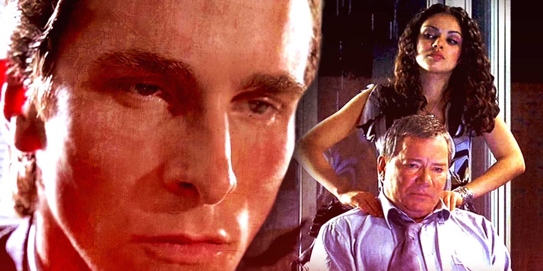 Christian Bale’s face in American Psycho with Mila Kunis and William Shatner in American Psycho 2