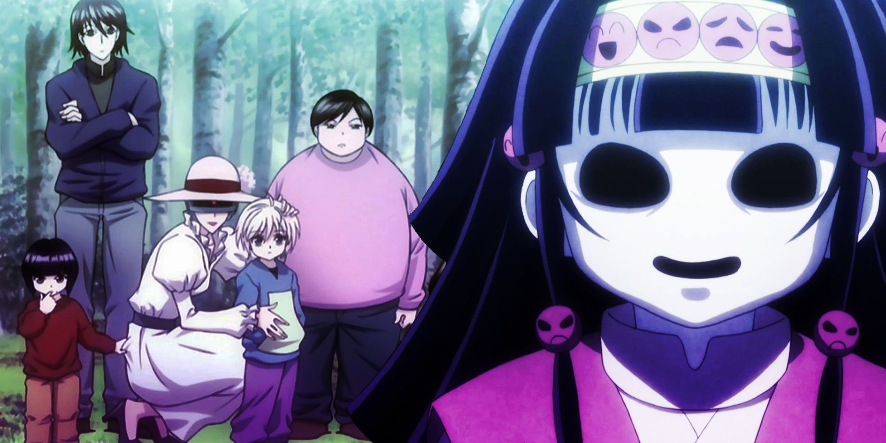 The Zoldyck family posing for a picture, and Alluka Zoldyck of anime Hunter X Hunter