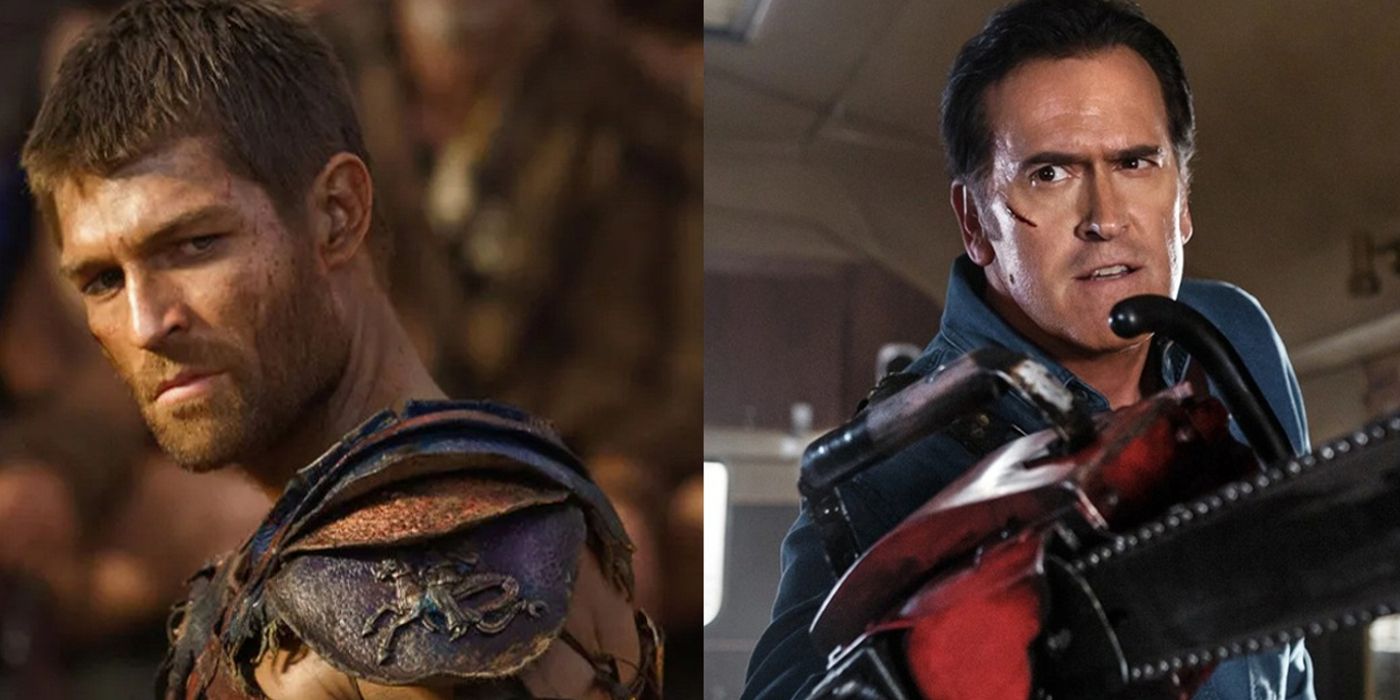 Spartacus and Ash pose side by side in Spartacus and Ash vs Evil Dead