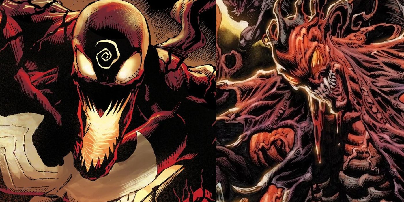 Two variants of the Carnage symbiote in Marvel Comics