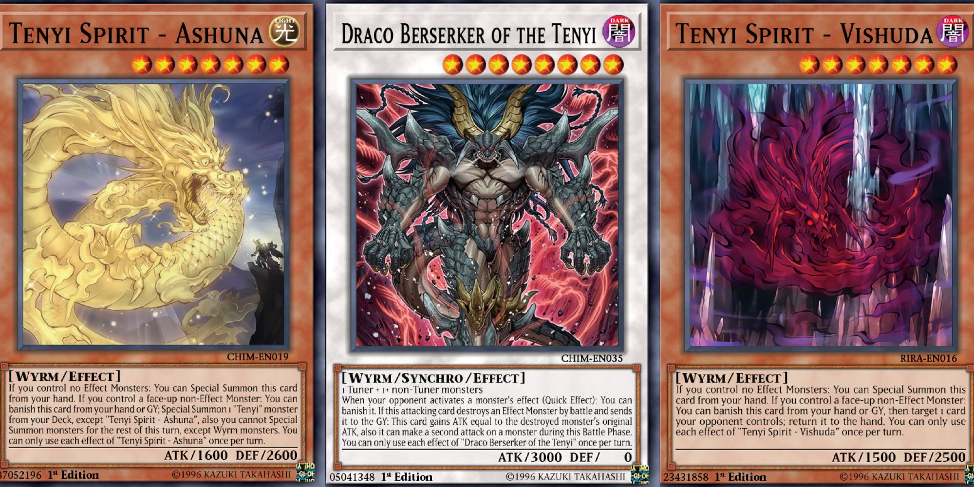 cartas yugioh tenyi spirit ashuna, draco berserker of the tenyi e tenyi spirit vishuda