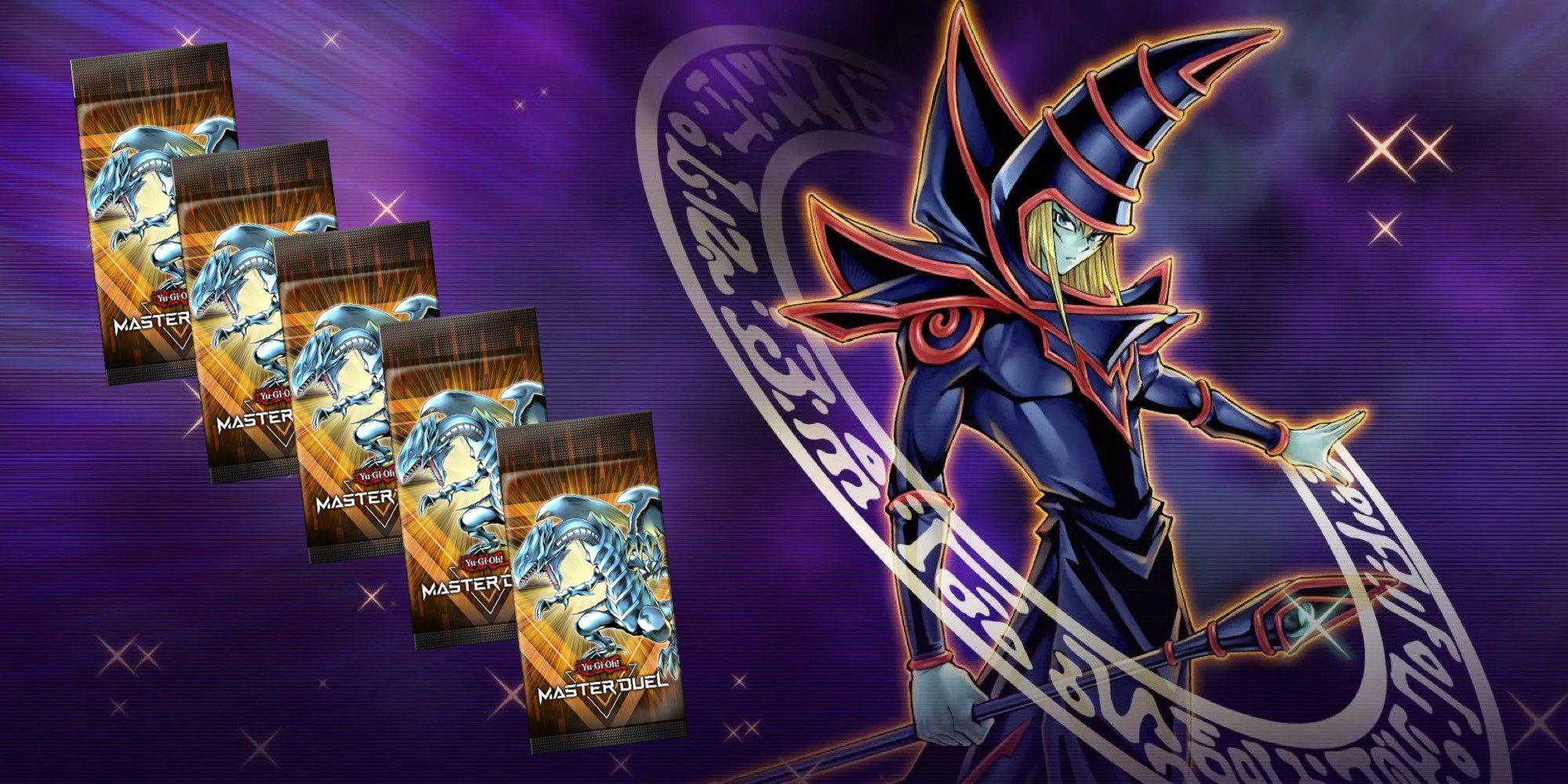 Yu-Gi-Oh! Dark Magician official artwork and Master Duel packs