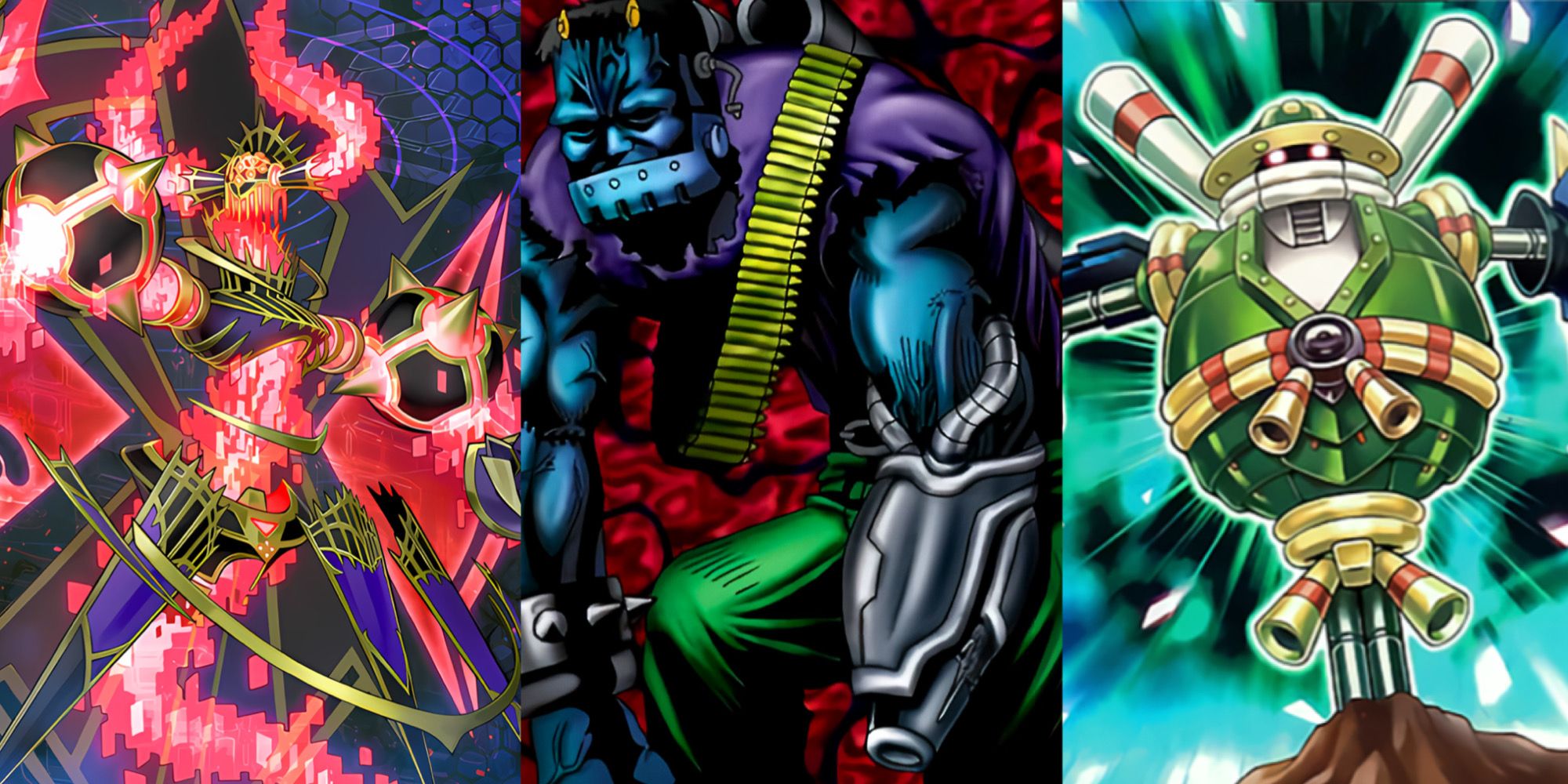 yugioh card artwork for number 89: diablosis the mind hacker, cyber stein, and superheavy samurai scarecrow