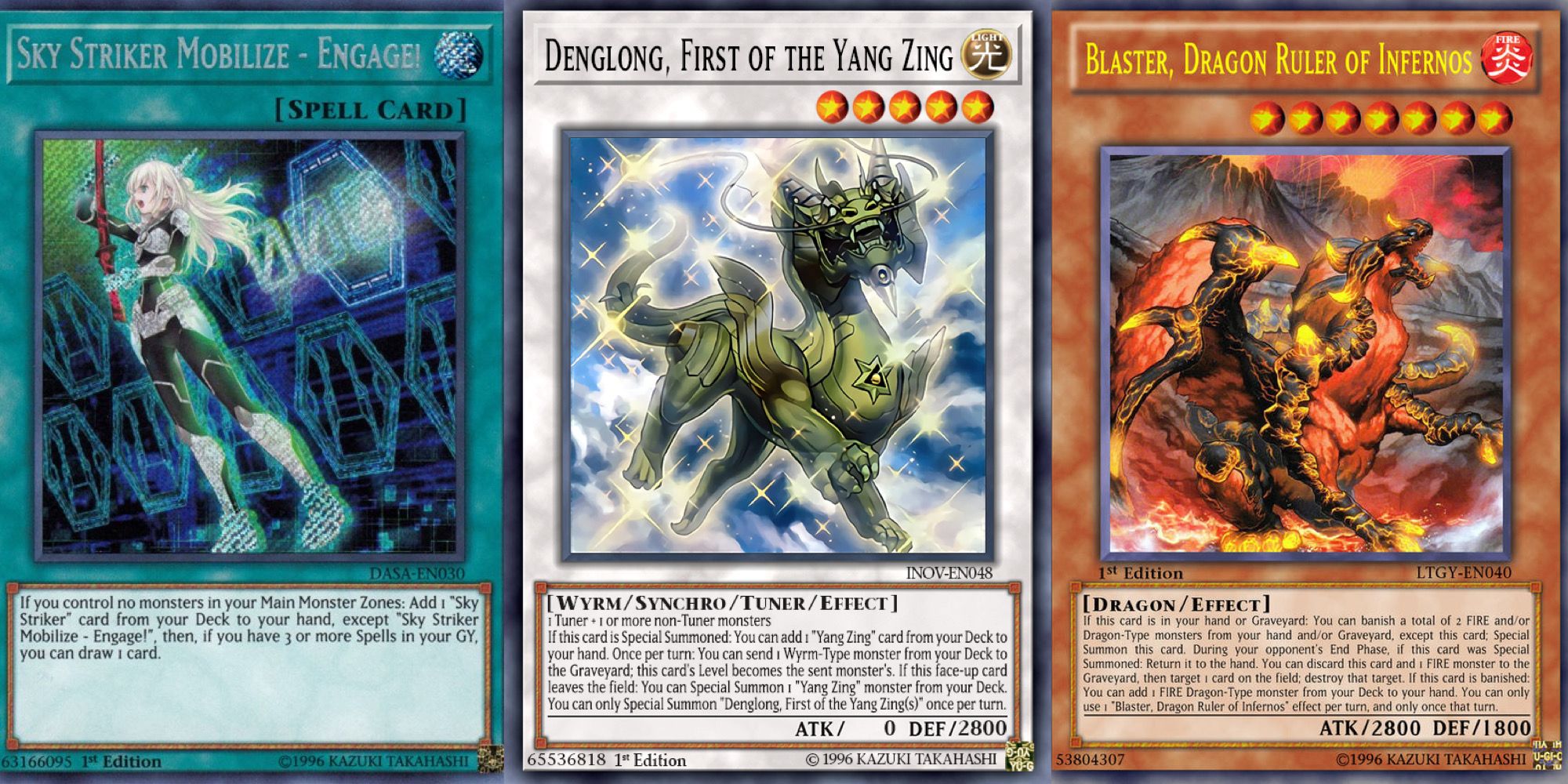 yugioh cartões o atacante do céu mobiliza - contrate!  denglong primeiro do yang zing e dragão blaster governante dos infernos