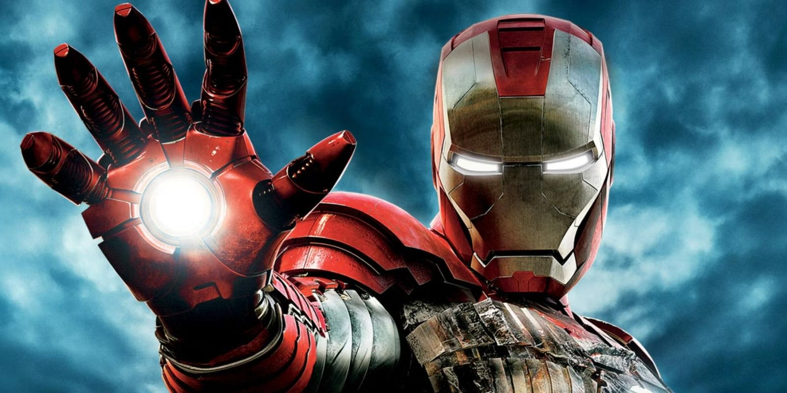 Iron Man (Robert Downey Jr.) about to fire a repulsor beam shot in the MCU
