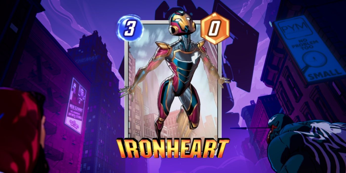 Cartão Marvel Snap de Ironheart contra arte promocional.