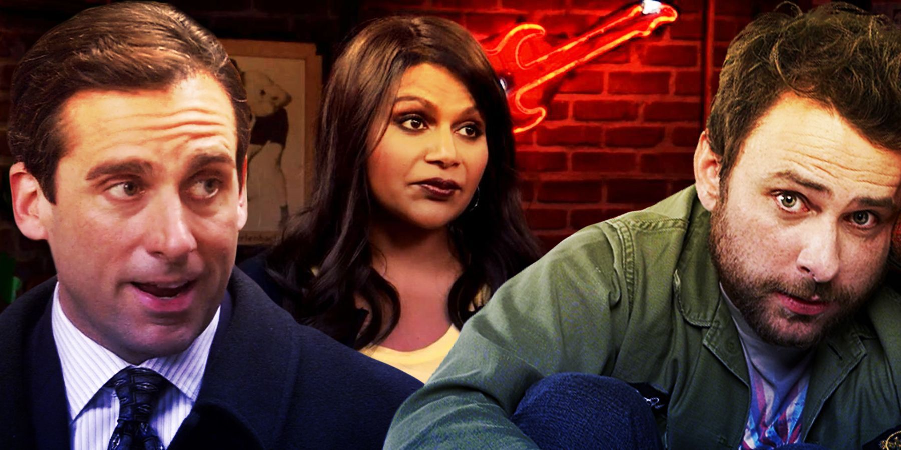 Michael Scott from show The Office, Mindy Kaling's character Cindy and Charlie Kelly as seen in show It's Always Sunny in Philadelphia