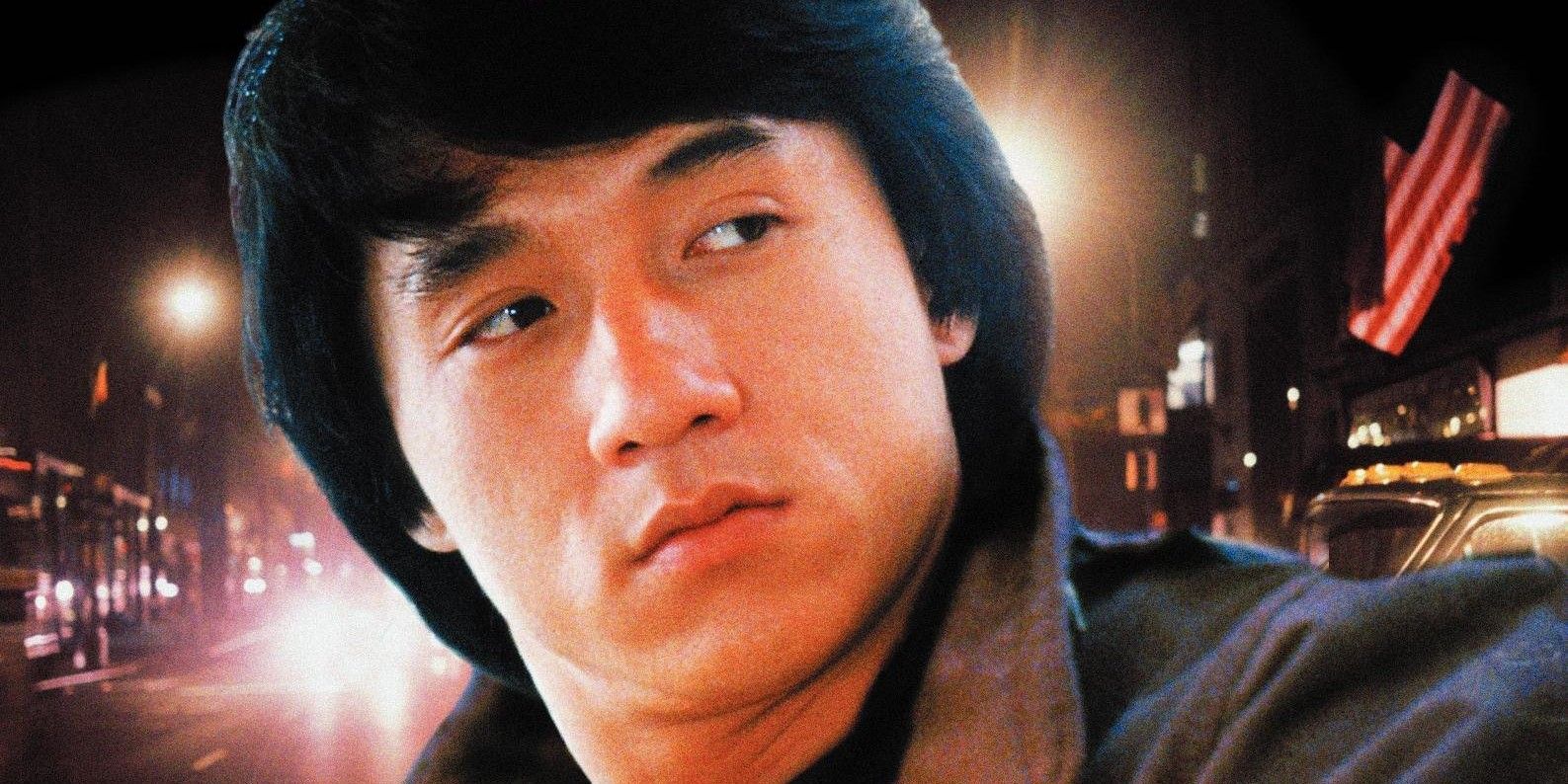 Jackie Chan's Billy Wong against a street at night in The Protector poster.