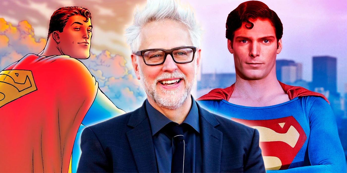 James Gunn beside Christopher Reeve's Superman and the Man of Steel in his upcoming Superman: Legacy film