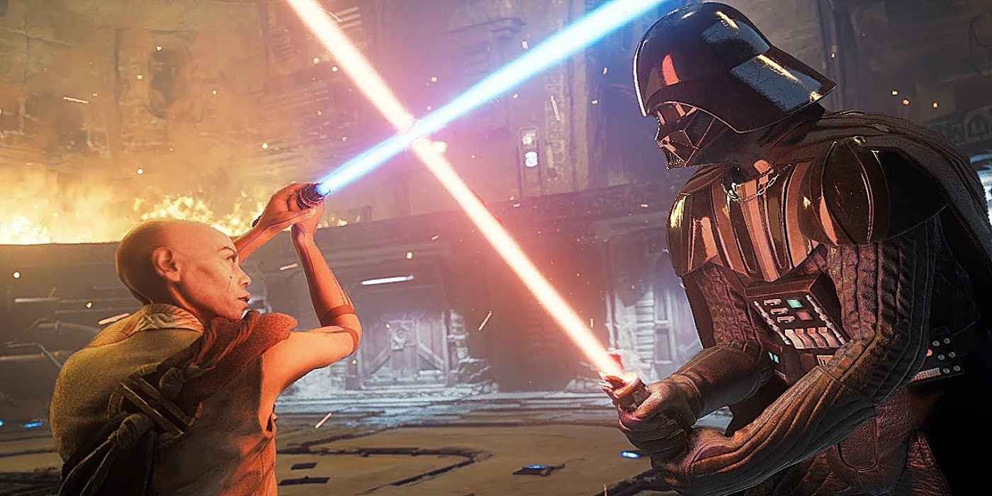 Cere tendo um duelo de sabre de luz com Darth Vader em Star Wars Jedi: Survivor