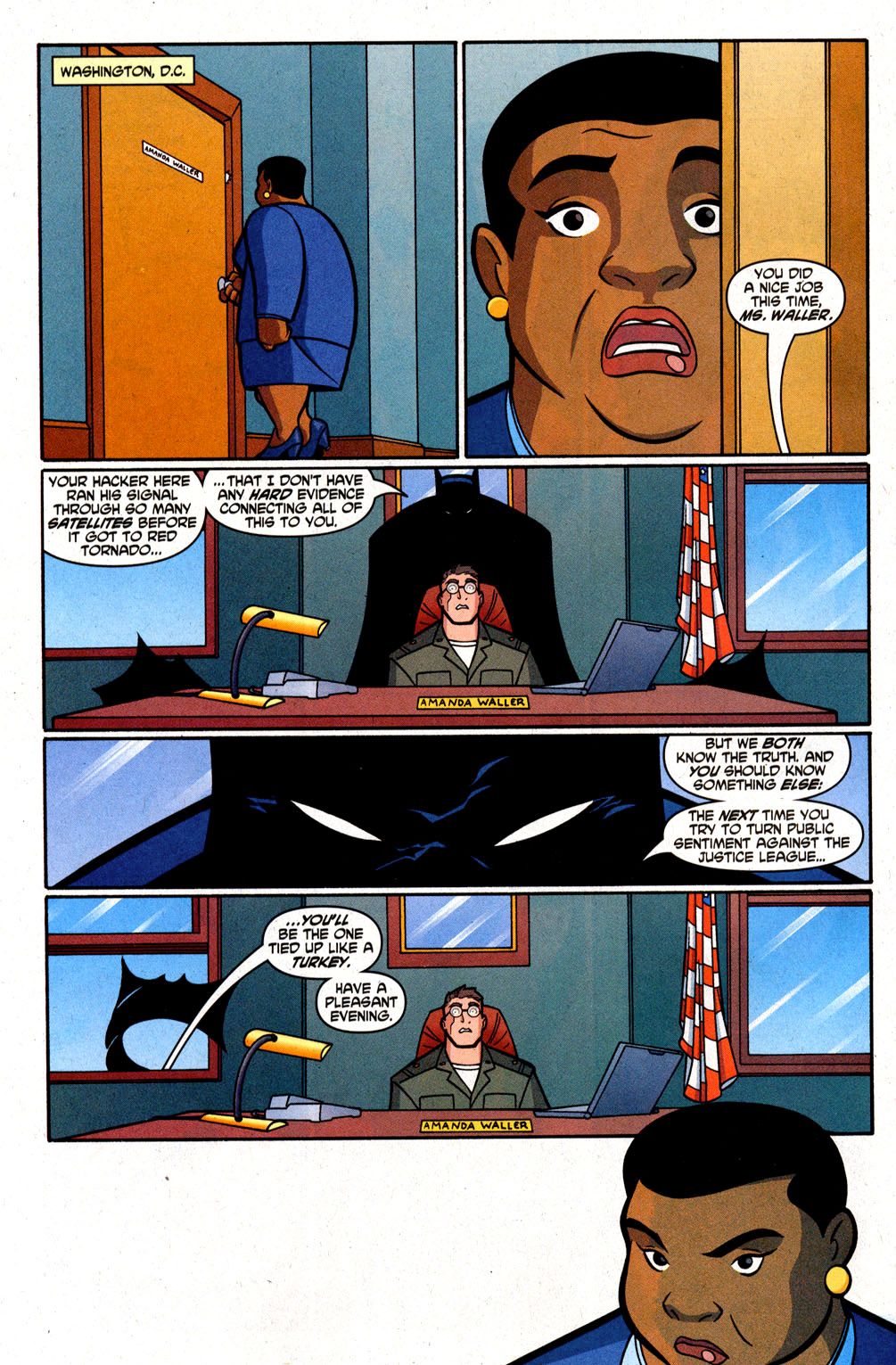 Batman confronta Amanda Waller em Justice League Unlimited #13. 