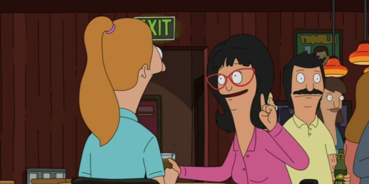 Linda conversando com Ginger no flashback do Bob's Burgers