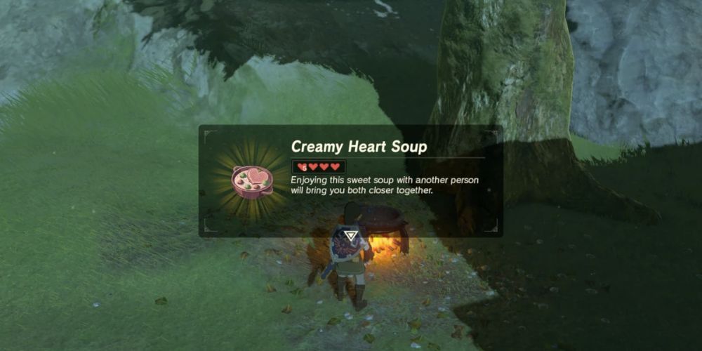 Link cooking Sopa cremosa de coração em Breath of the Wild