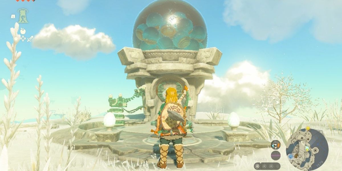 Link standing in front of Zonai dispenser in Zelda Tears of the Kingdom