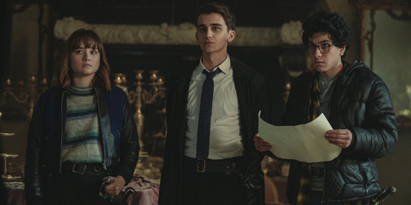 Lucy Caryle, Anthony Lockwood e George Karim em Lockwood & Co. Temporada 1