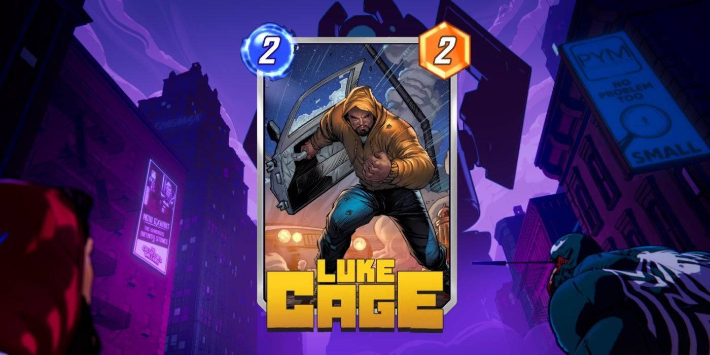 O cartão Marvel Snap de Luke Cage contra a arte promocional.