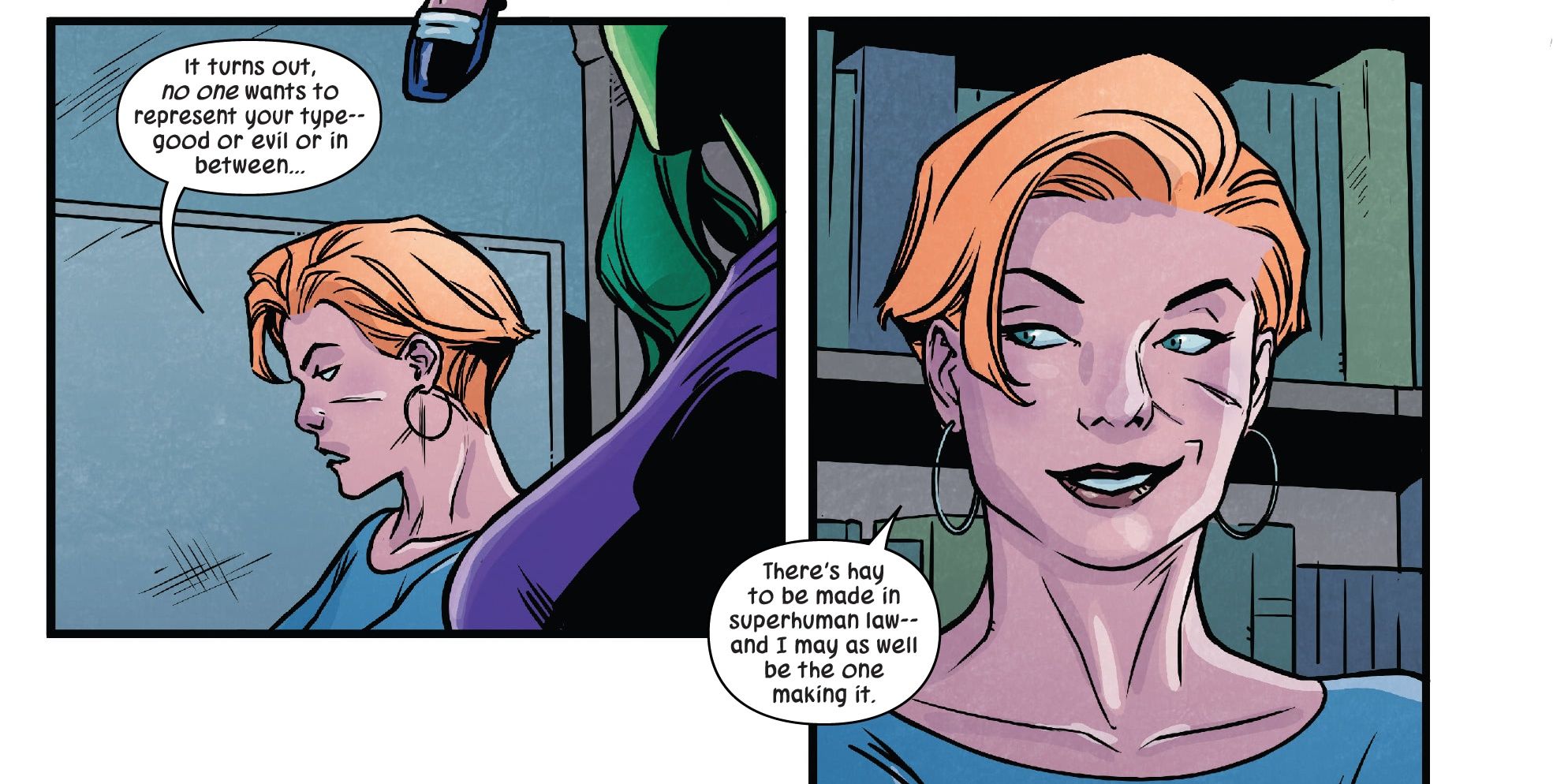 Mallory Book diz a Jennifer que ela pode praticar abertamente a lei sobre-humana She-Hulk #13