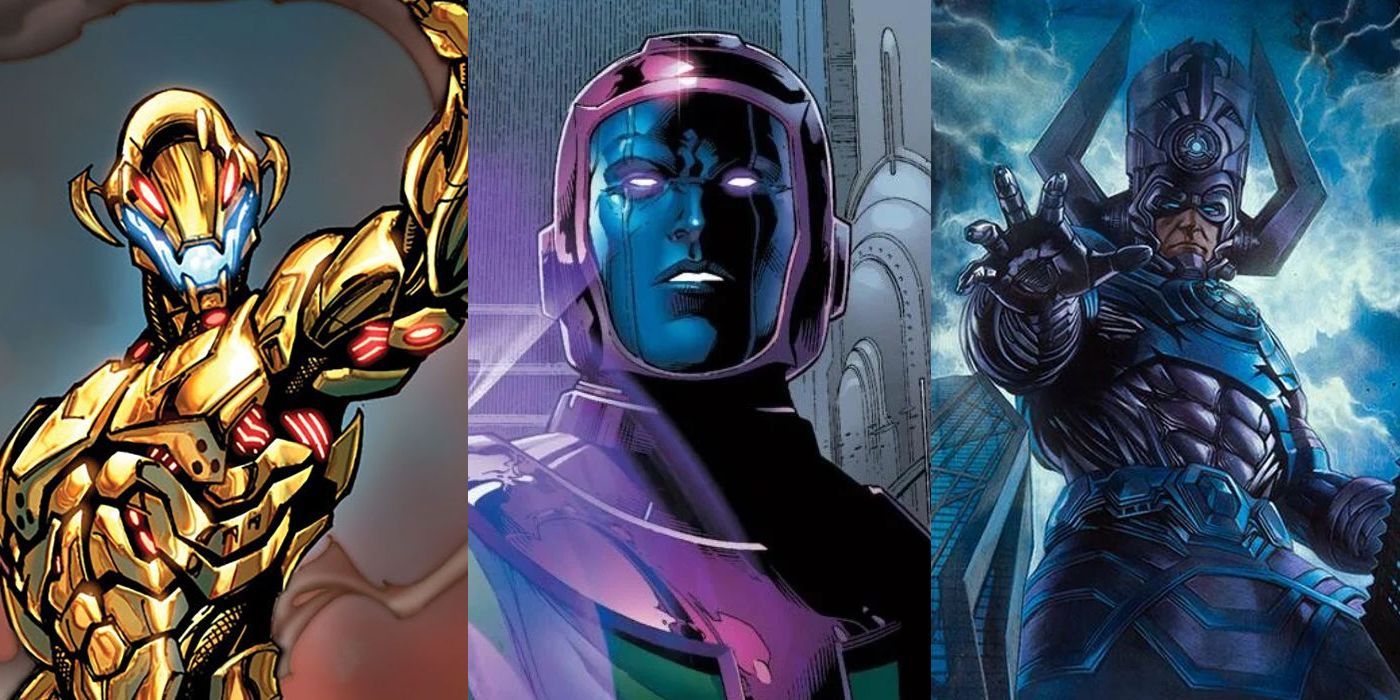 Marvel Sci-fi villains Ultron, Kang the Conqueror, and Galactus