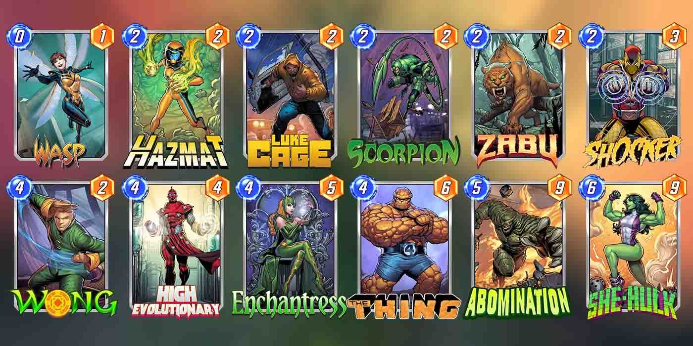 Colagem de cartas Marvel Snap High Evolutionary Disrupt Deck