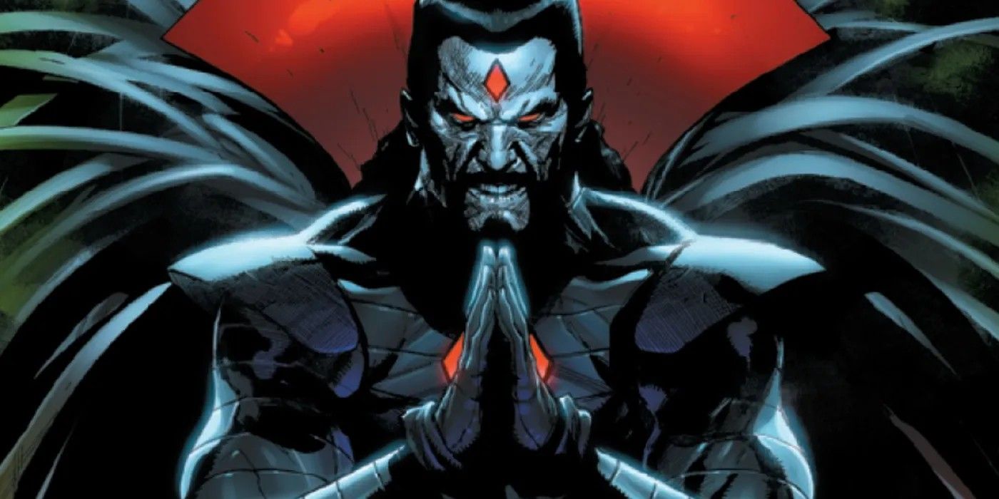 Senhor Sinistro carrancudo na capa principal de Sins of Sinister: Dominion 1 com as mãos juntas.