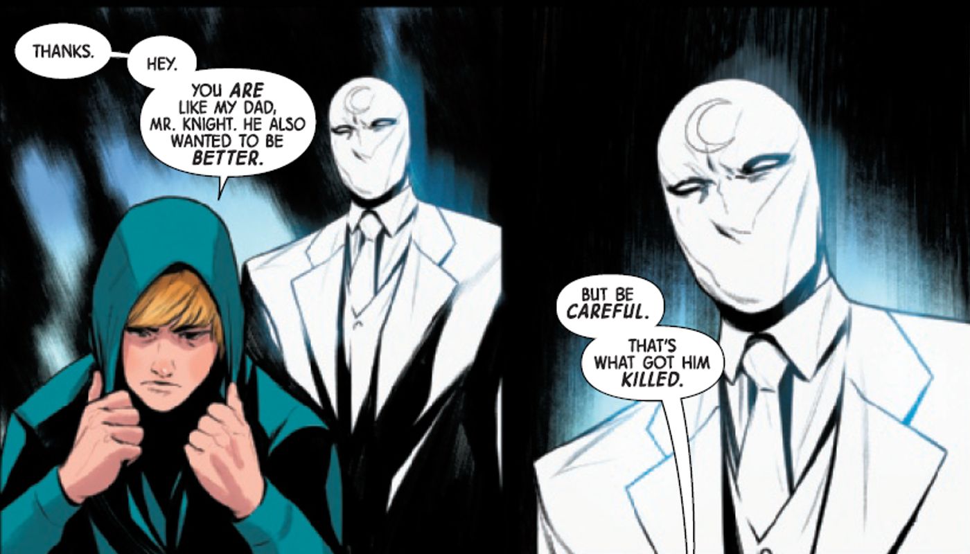 Dylan Brock agradece Moon Knight por sua ajuda e retribui o favor.