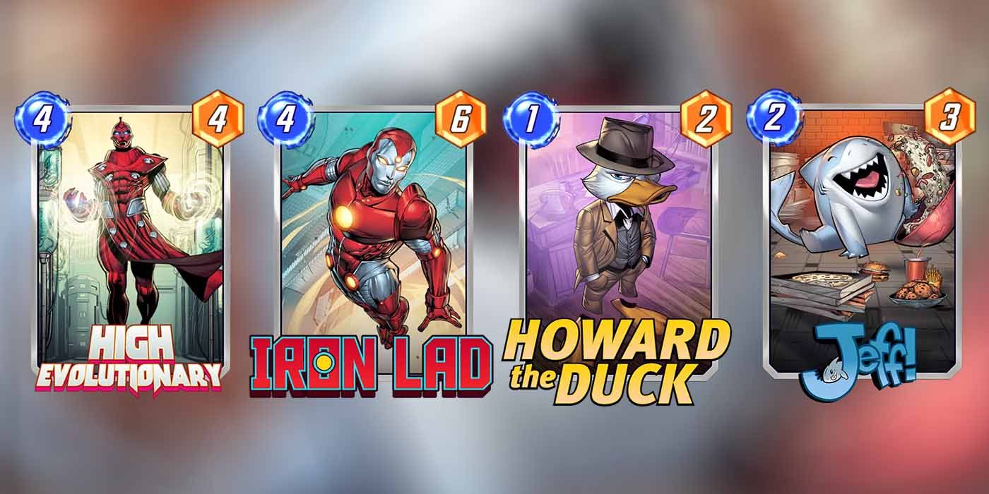 Novas cartas Marvel Snap Alto Evolucionário, Rapaz de Ferro, Howard o pato e Jeff