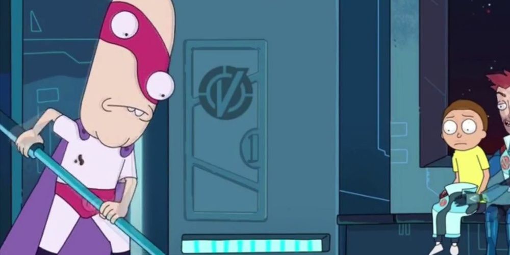Noob-Noob cleans the floor in Rick and Morty