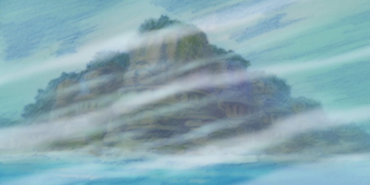 One Piece's Laugh Tale Island, where Roger's treasures are rumored to be hidden, shrouded in mist