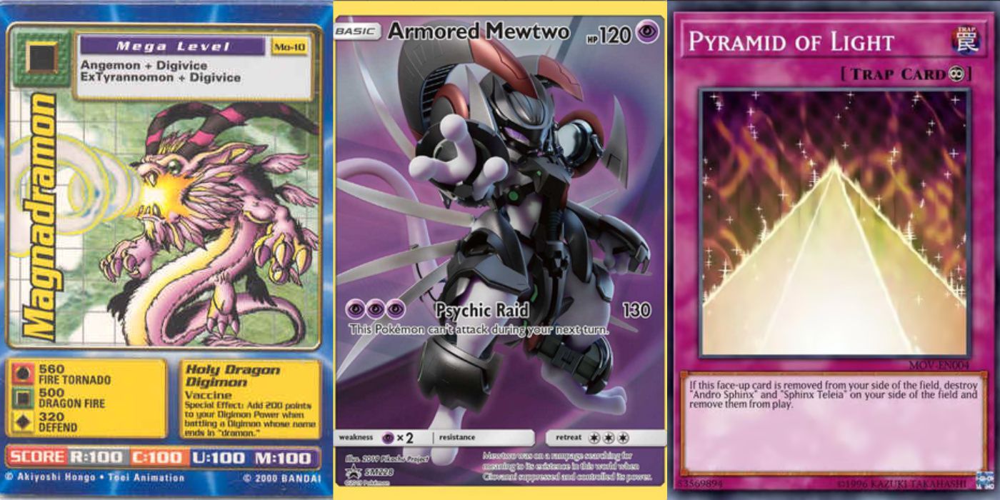 outras cartas promocionais de filmes com magnadramon, mewtwo blindado e pirâmide de luz