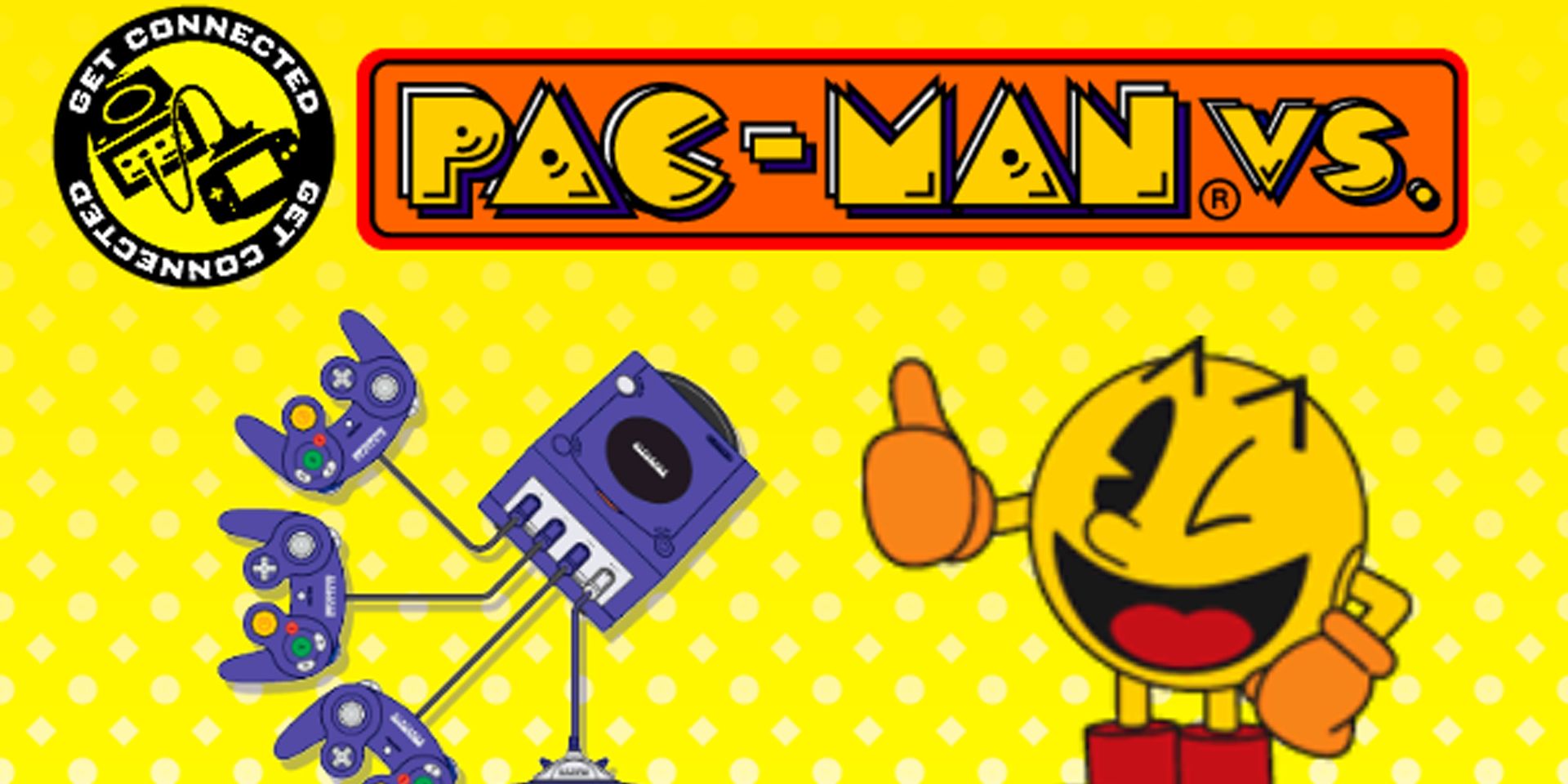 Pac-Man faz sinal de positivo ao lado de um Gamecube.