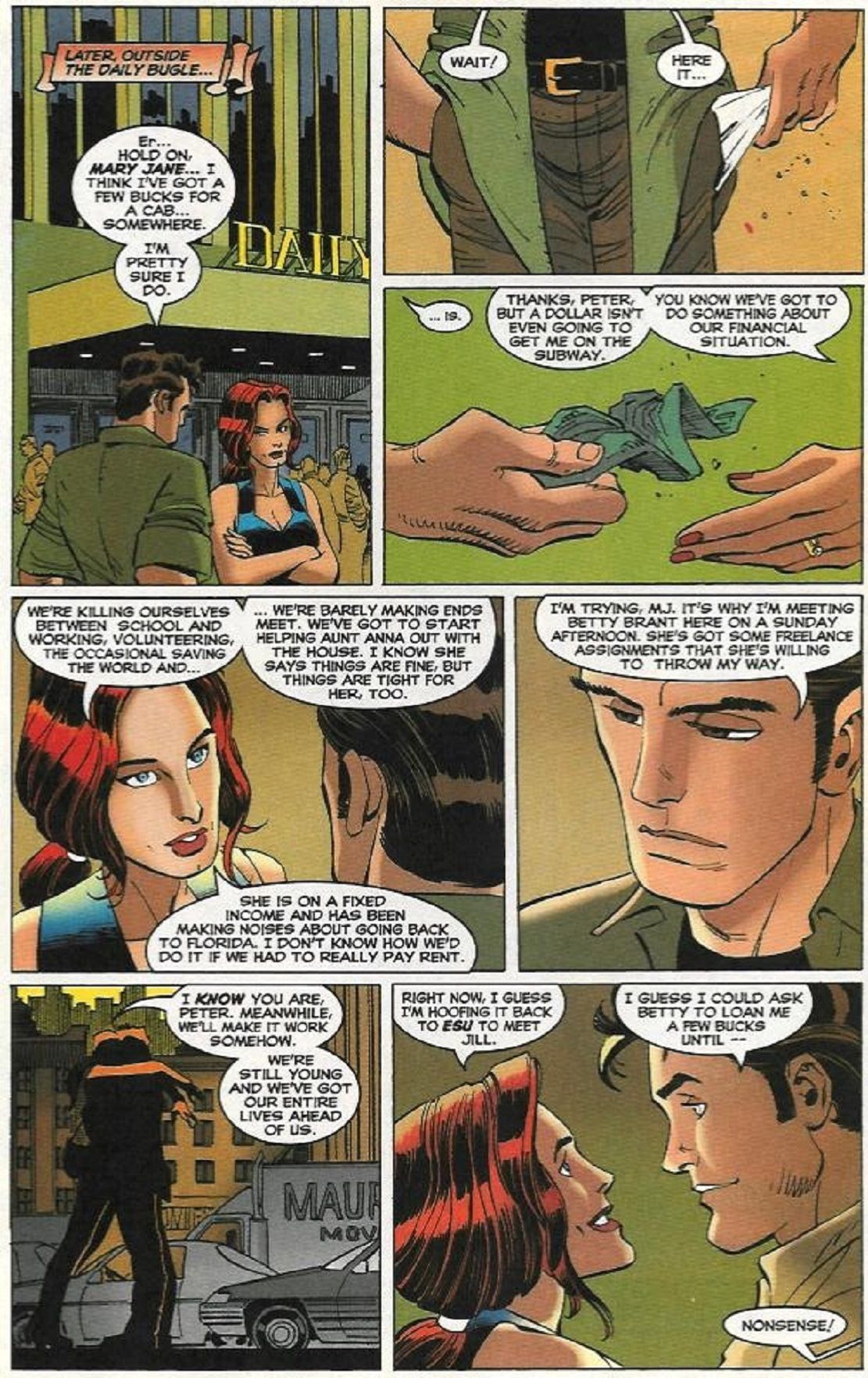 Peter Parker e Mary Jane Watson conversam em Peter Parker: Spider-Man #95