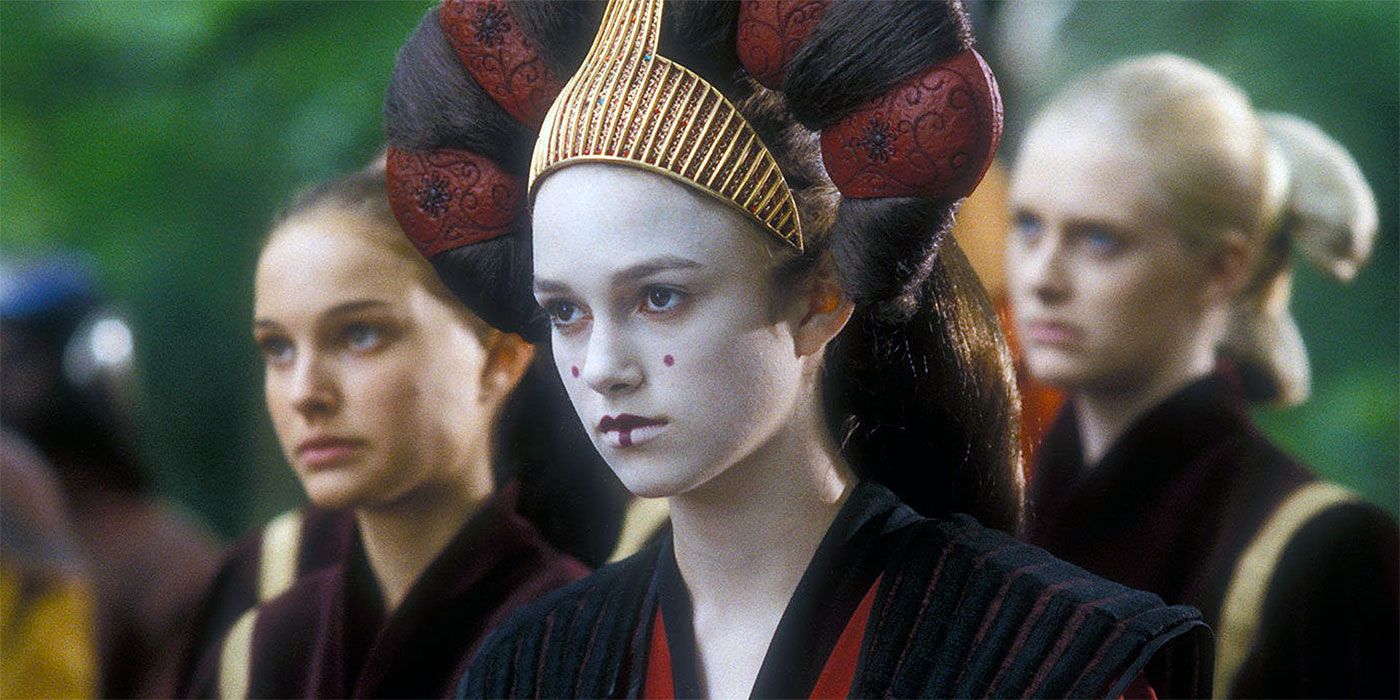 Keira Knightley as Sabe, with Natalie Portman as Padme, in Star Wars: The Phantom Menace