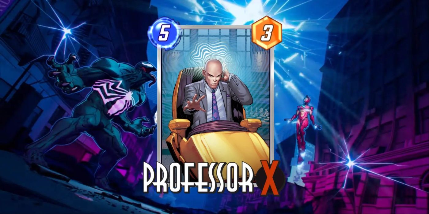 Cartão Marvel Snap do Professor X contra o fundo da imagem promocional