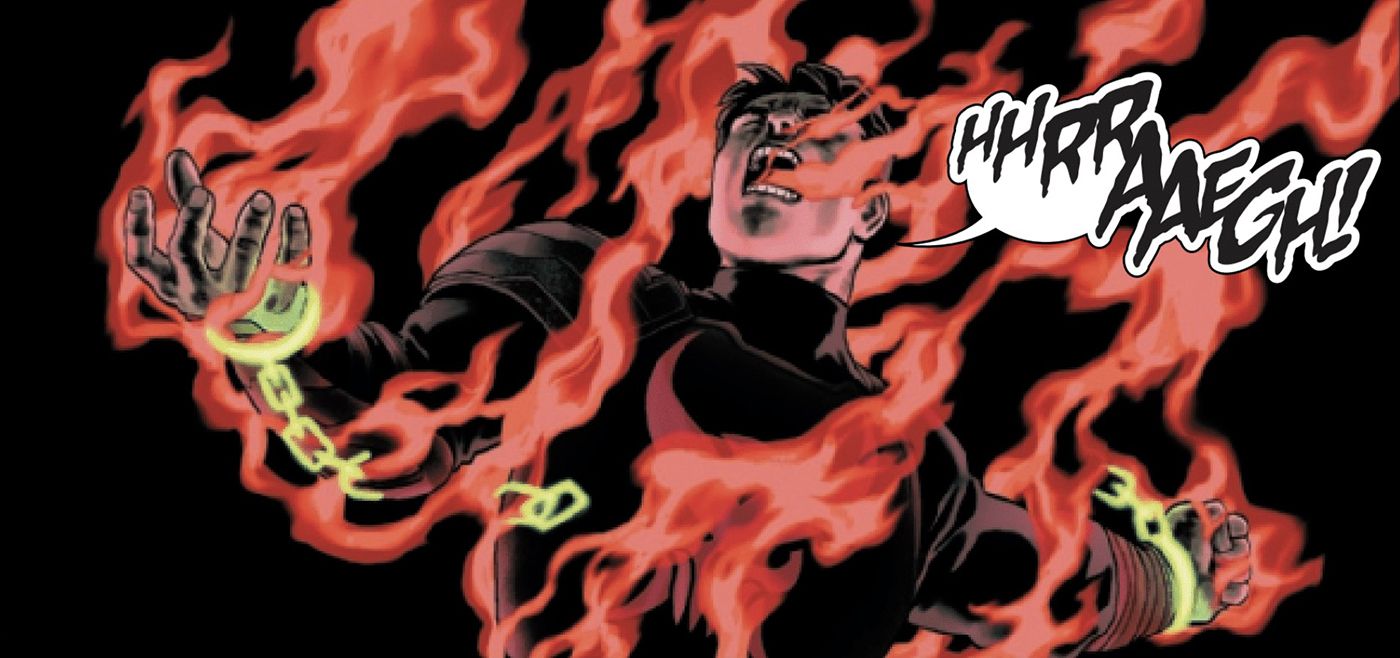 Frank Castle sets himself on fire using magic bullets in Punisher #12 (2023).