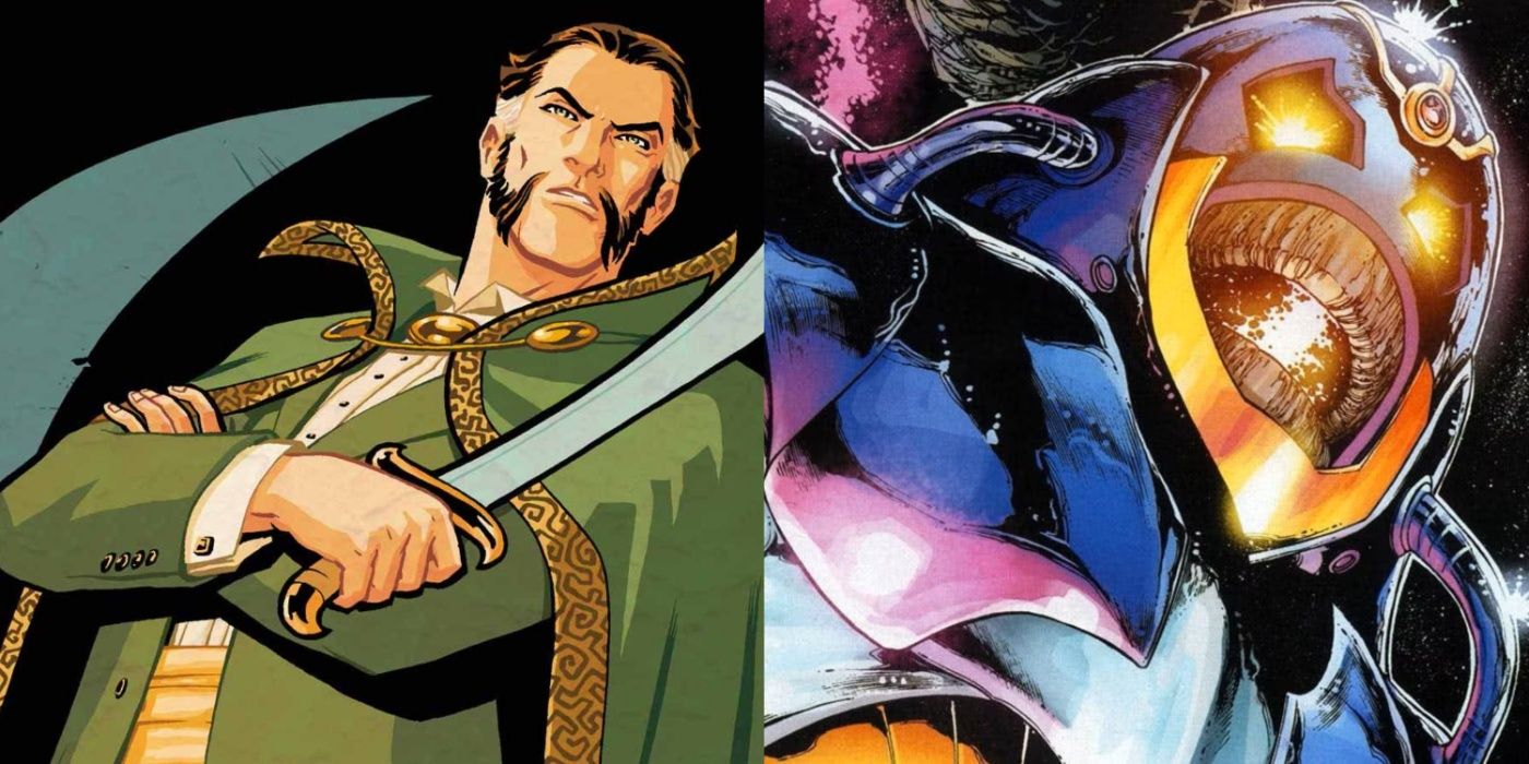 Split image of Ra's al Ghul and the Anti-Monitor in DC Comics.