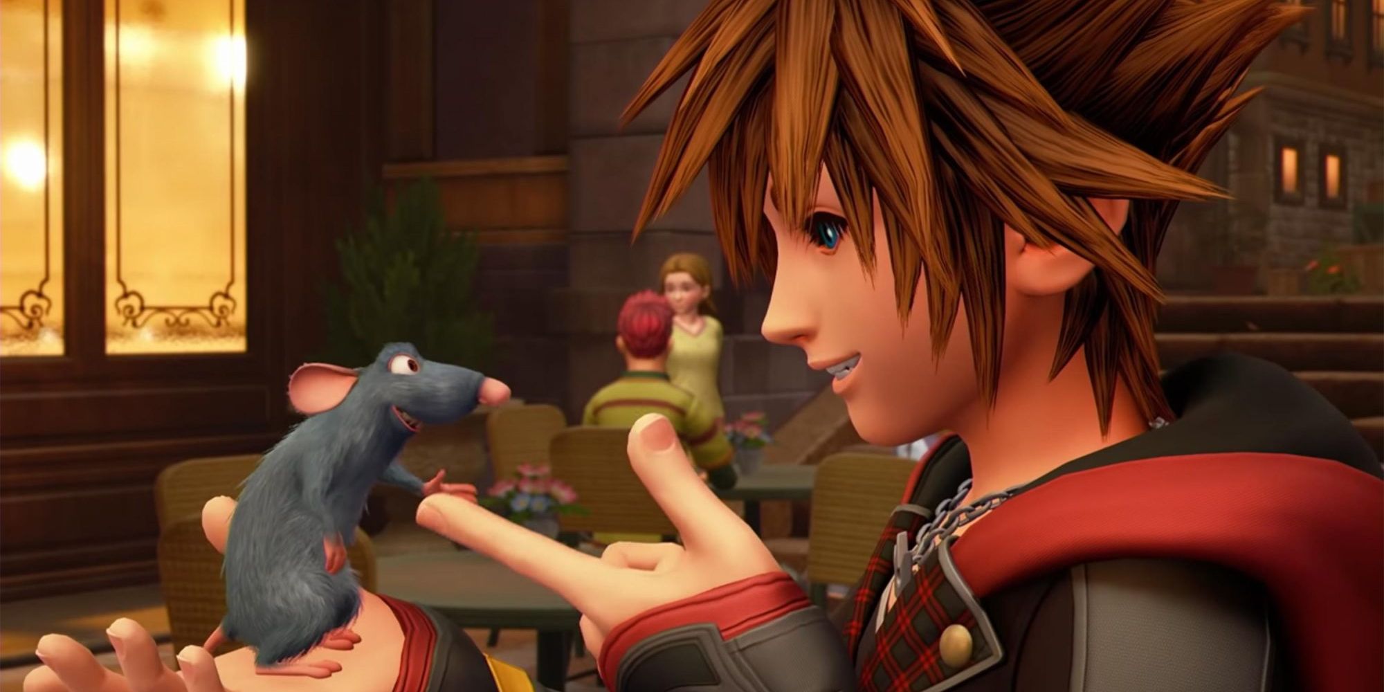 Sora aperta a mão de Ratatouille em Kingdom Hearts III