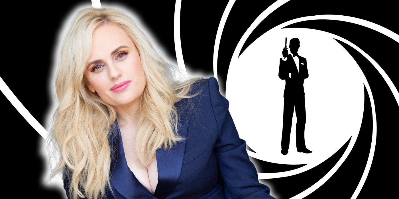 Rebel Wilson in front of the iconic gun barrel sequence from James Bond.