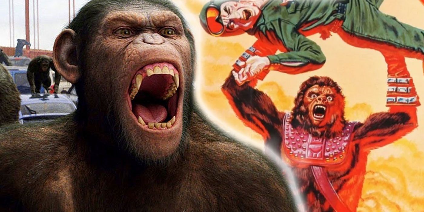 A combined image of Rise of the Planet of the Apes and Battle for the Planet of the Apes
