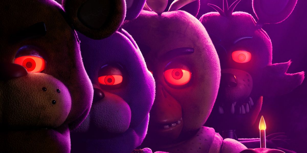 Cropped Five Nights at Freddy's movie poster featuring Freddy, Bonnie, Chica and Foxy