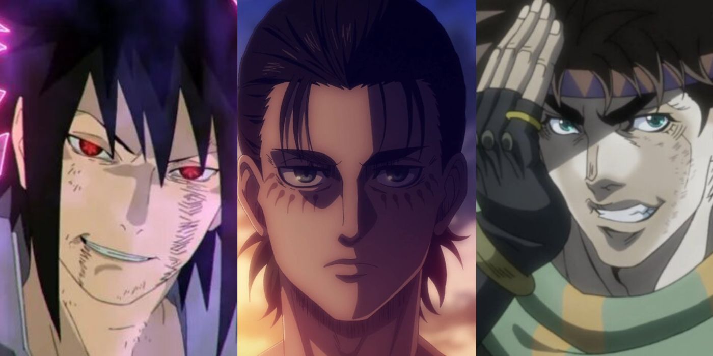 Sasuke Uchiha - Naruto, Eren Yeager - Attack on Titan, and Joseph Joestar - JoJo's Bizarre Adventure