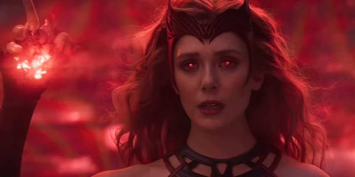 Scarlet Witch (Elizabeth Olsen) using her magic powers in the MCU miniseires WandaVision