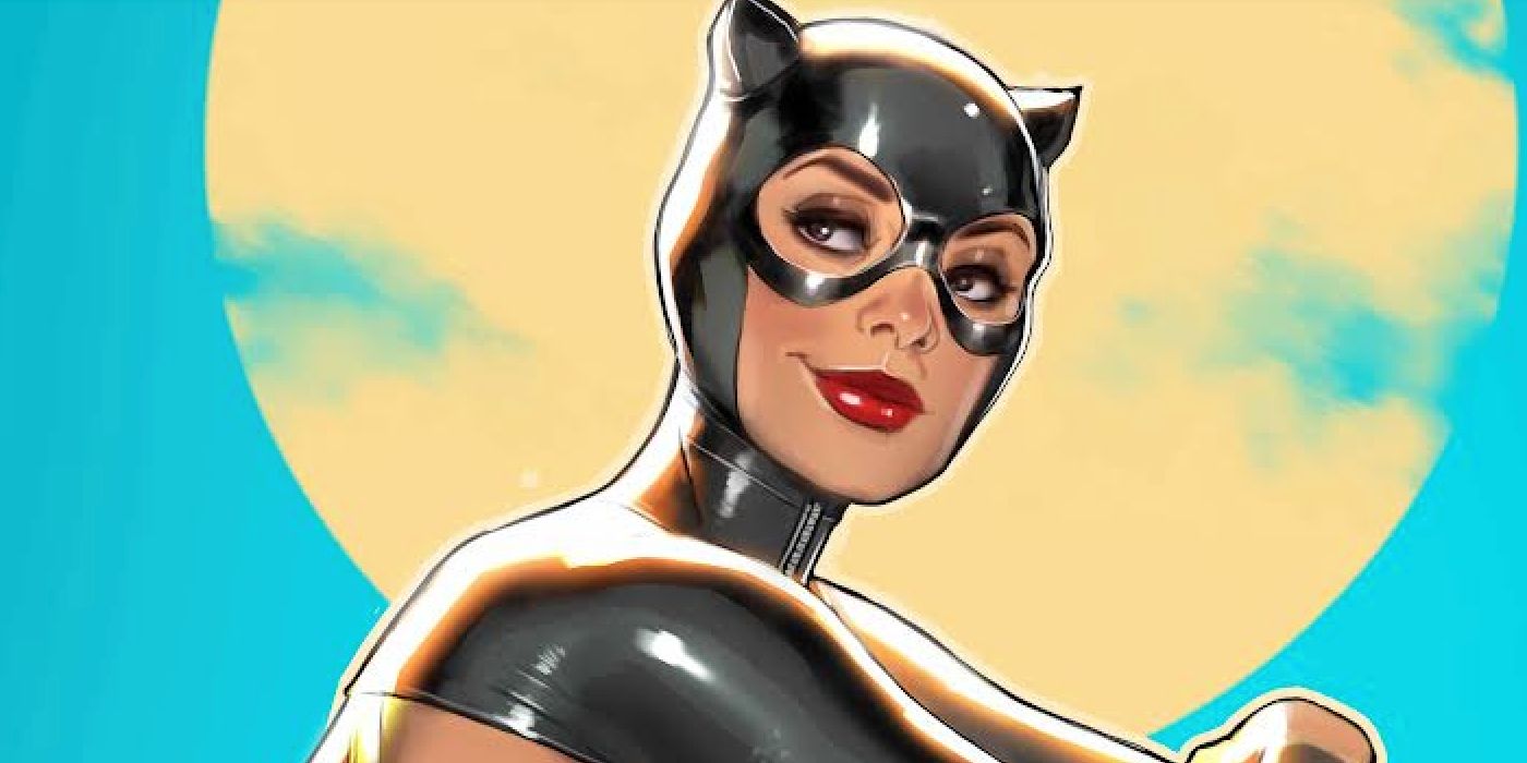 Selina Kyle está sentada no topo de um telhado na arte da capa de Catwoman #56 da DC Comics.