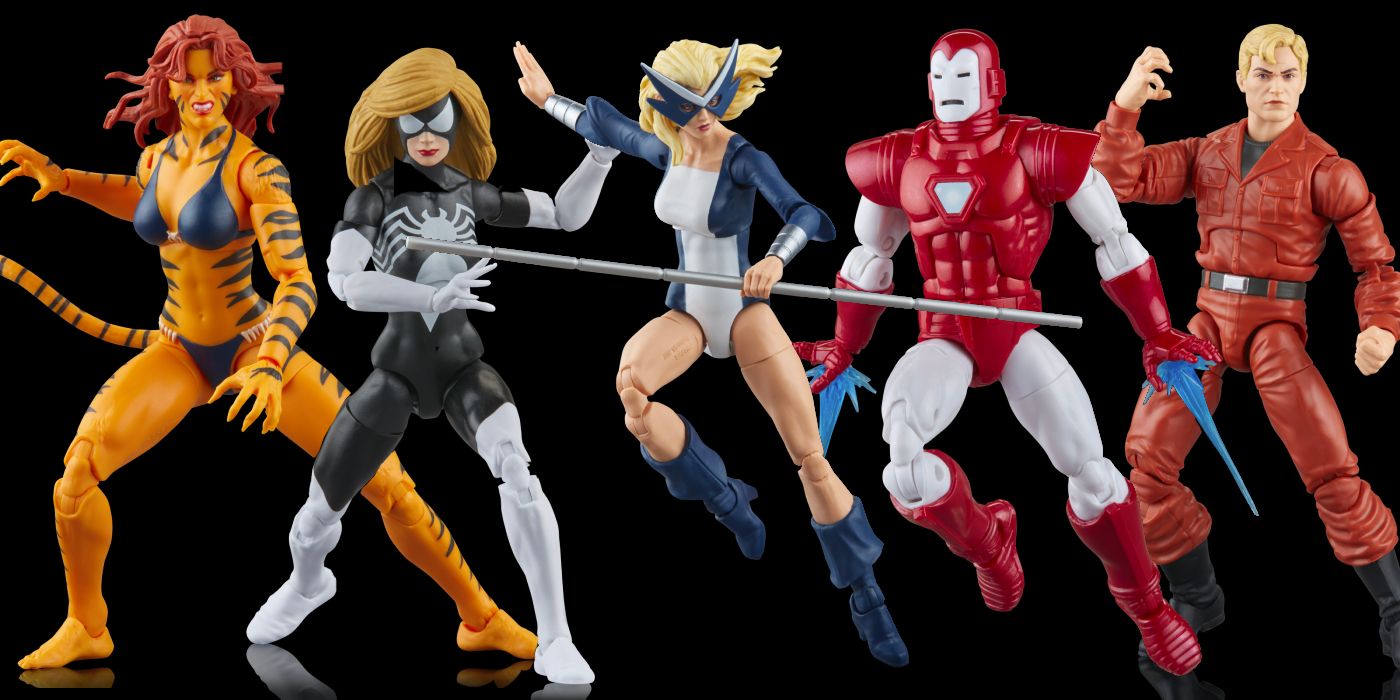Iron Man, Hank Pym, Mockingbird, Tigra and Spider-Woman form Hasbro Marvel Legends' new West Coast Avengers 5-pack.