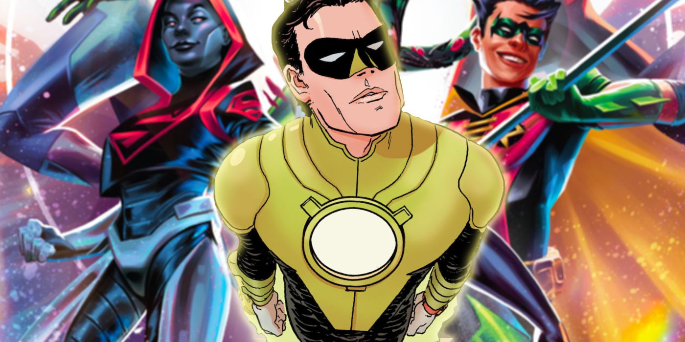 Multiversity's Flashlight/Hank Hallmark flies in front of a cover for DC Pride 2023.
