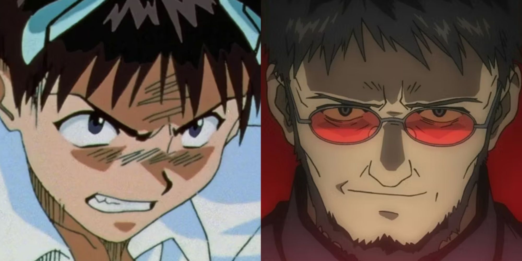 Shinji scowls and Gendo schemes in Neon Genesis: Evangelion anime